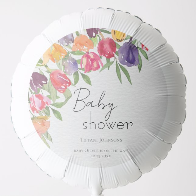 Whimsical Tulip Garden Baby Shower Balloon (Front)