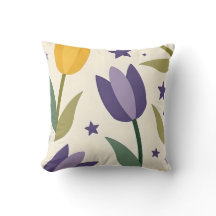 Whimsical Tulip Pattern Throw Pillow