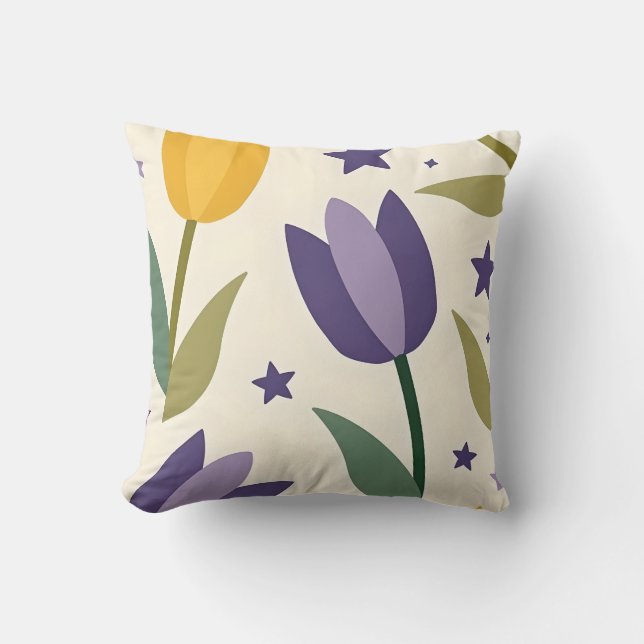 Whimsical Tulip Pattern Throw Pillow  (Front)