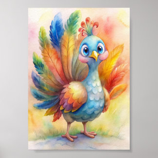 Whimsical Turkey Watercolor, Nature Illustration Poster