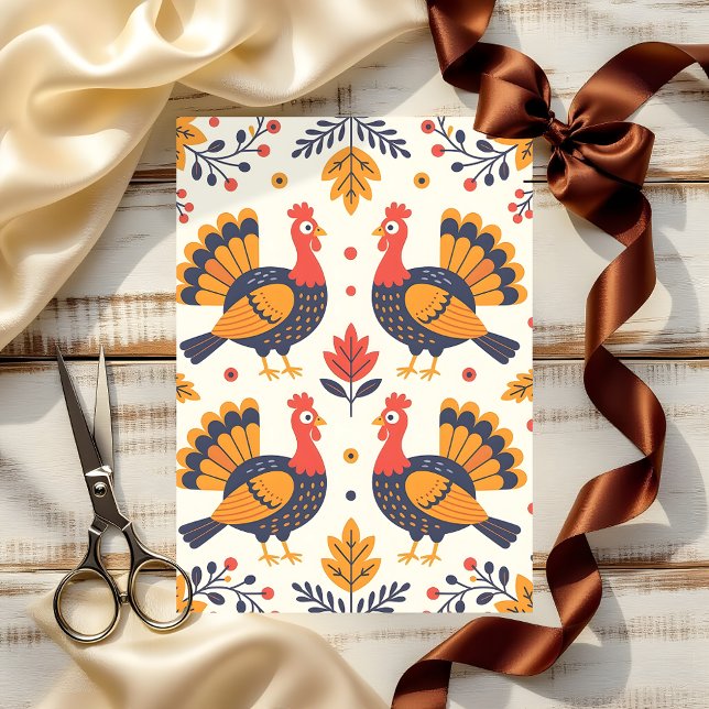 Whimsical Turkeys and Autumn Leaves Thanksgiving Tissue Paper (Creator Uploaded)