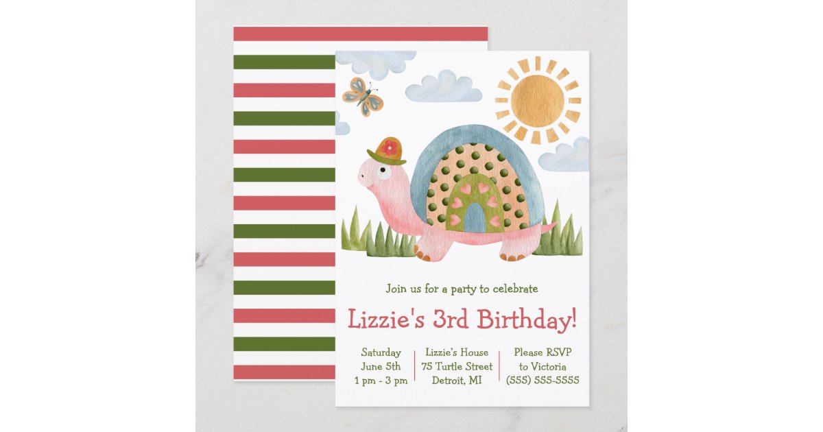 Whimsical Turtle Birthday Party Invitation | Zazzle