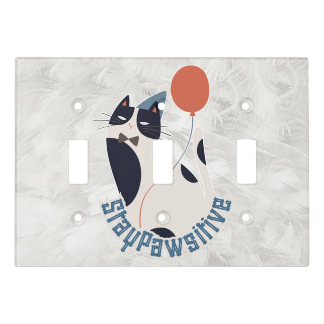 Whimsical Tuxedo Cat Stay Pawsitive Light Switch  (Front)