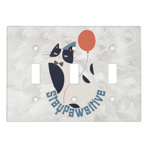 Whimsical Tuxedo Cat Stay Pawsitive Light Switch Cover