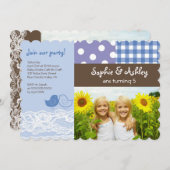 Whimsical Twin Birds Lace Birthday Party Photo Invitation (Front/Back)