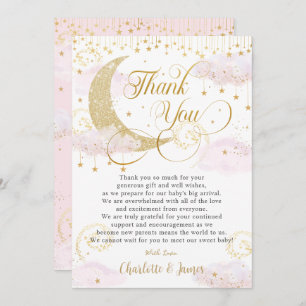 Whimsical Twinkle Little Star Pink Baby Shower Thank You Card