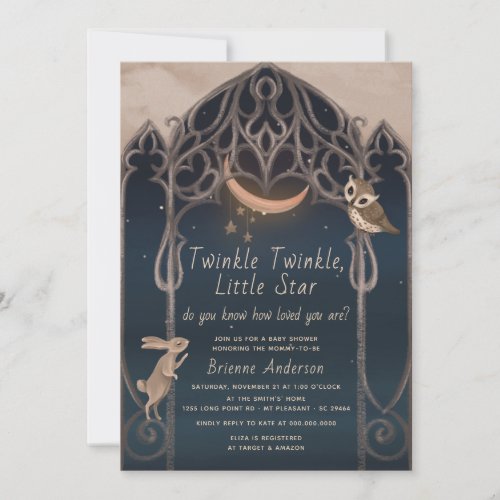 Whimsical Twinkle Little Star Rustic Baby Shower Invitation