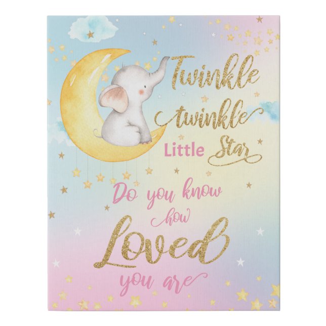 Whimsical Twinkle Twinkle Little Star Nursery Wall Faux Canvas Print (Front)