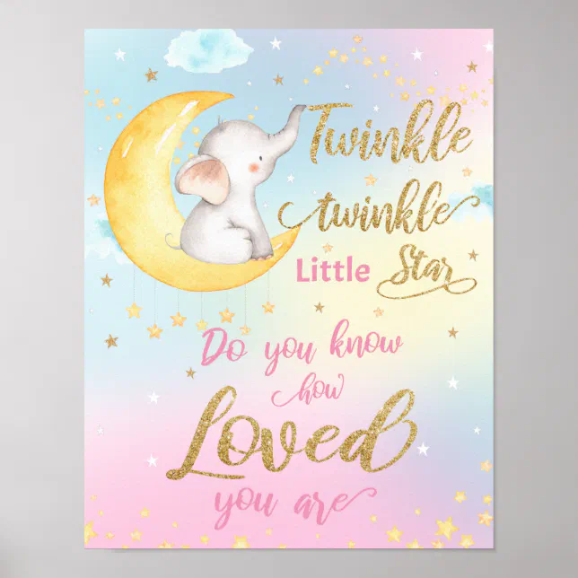 Whimsical Twinkle Twinkle Little Star Nursery Wall Poster | Zazzle