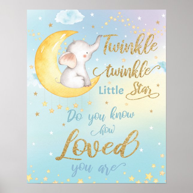 Whimsical Twinkle Twinkle Little Star Nursery Wall Poster (Front)