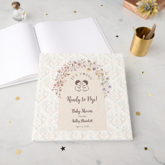 Whimsical Twins Baby Girls Shower Floral LPM26 Guest Book
