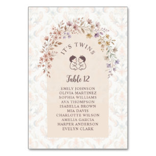 Whimsical Twins Baby Shower Chic Floral LPM26 Table Number