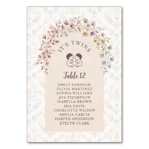 Whimsical Twins Baby Shower Chic Floral LPM26 Table Number