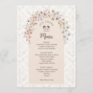 Whimsical Twins Baby Shower Pastel Floral LPM26 Menu