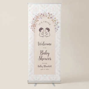 Whimsical Twins Baby Shower Pastel Floral LPM26 Retractable Banner