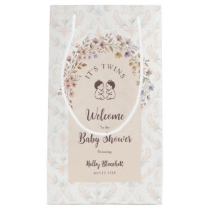 Whimsical Twins Baby Shower Pastel Floral LPM26 Small Gift Bag