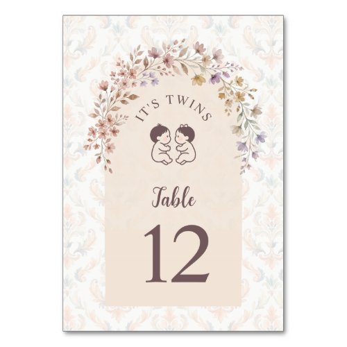 Whimsical Twins Baby Shower Pastel Floral LPM26 Table Number
