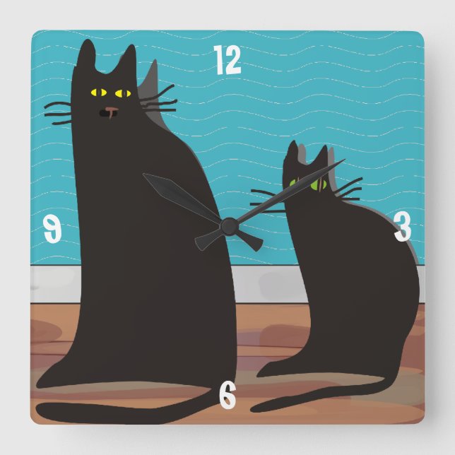 Whimsical Two Black Cats Art Clock (Front)