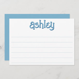 Whimsical Two Color Bold Name Editable Blue Lined Note Card