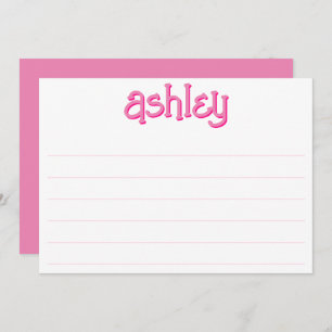 Whimsical Two Color Bold Name Editable Pink Lined Note Card