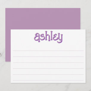 Whimsical Two Color Name Editable Purple Lined Note Card