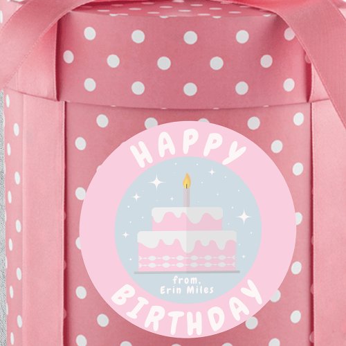 Whimsical Two_Tiered Pink and White Birthday Cake Classic Round Sticker