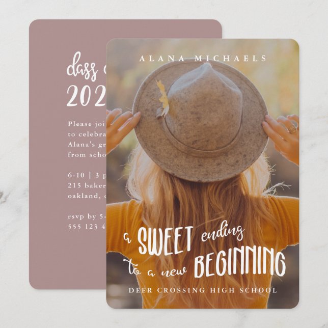 Whimsical Type Photo Graduation Party Rose Invitation (Front/Back)