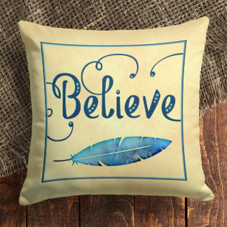💫 Whimsical Typography "Believe" Inspirational Throw Pillow