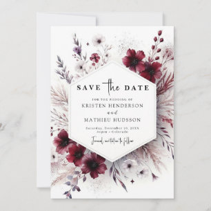 Whimsical Typography Burgundy Wedding Save The Date