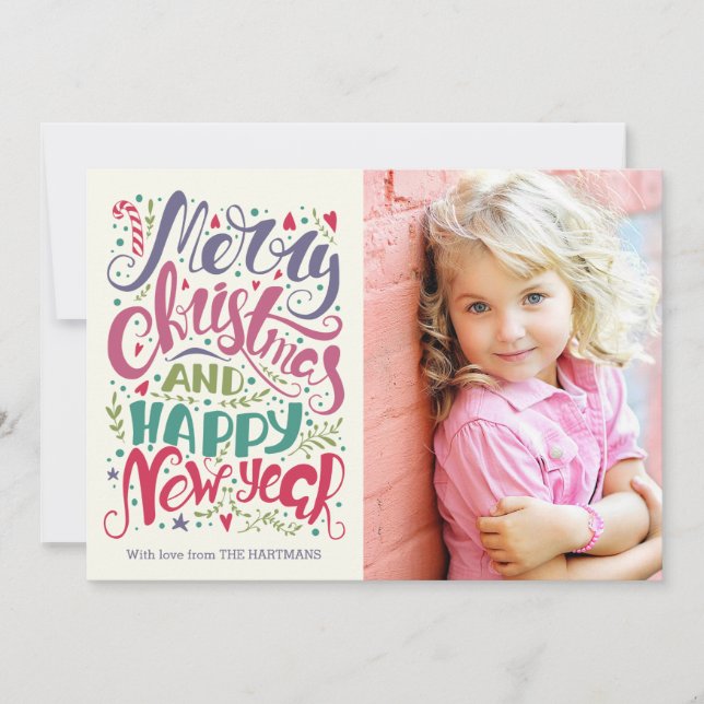 Whimsical Typography Colorful Christmas Photo Holiday Card (Front)