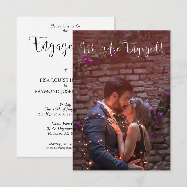 Whimsical Typography Custom Photo Engagement Party Invitation (Front/Back)