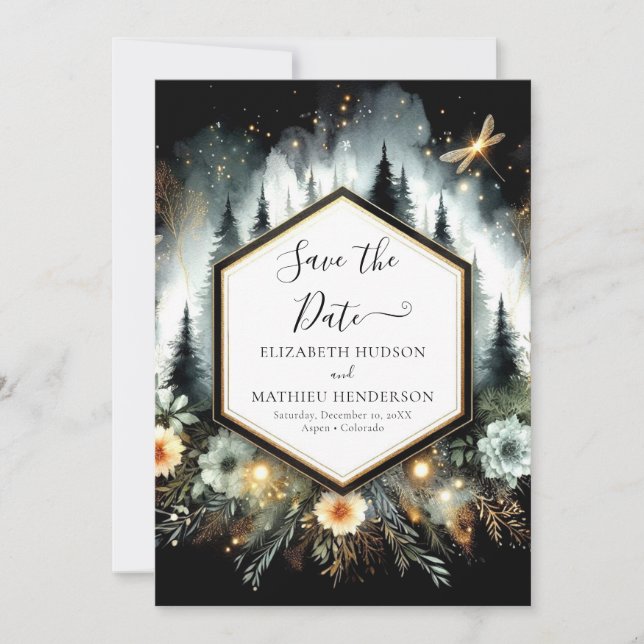 Whimsical Typography Enchanted Forest Wedding Save The Date (Front)