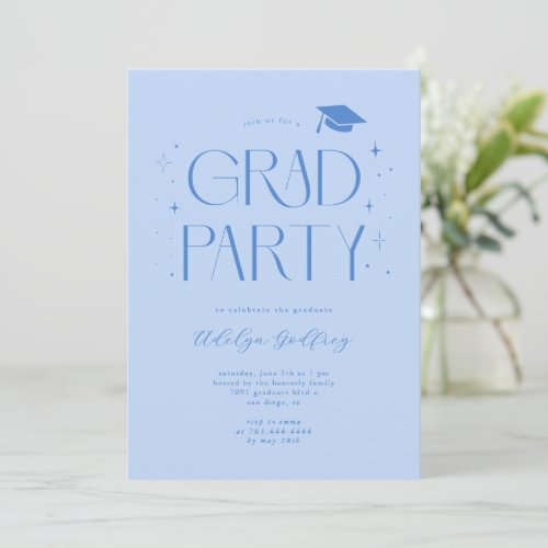 Whimsical Typography Icy Blue Graduation Party Invitation