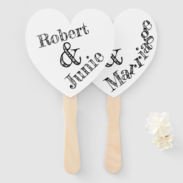 Whimsical Typography Love & Marriage Personalized Hand Fan (Front and Back)