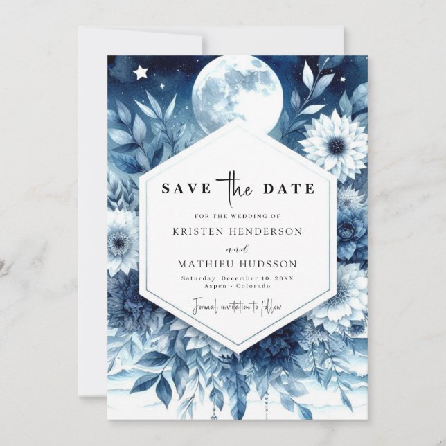 Whimsical Typography Moonlit Wedding Save The Date (Front)