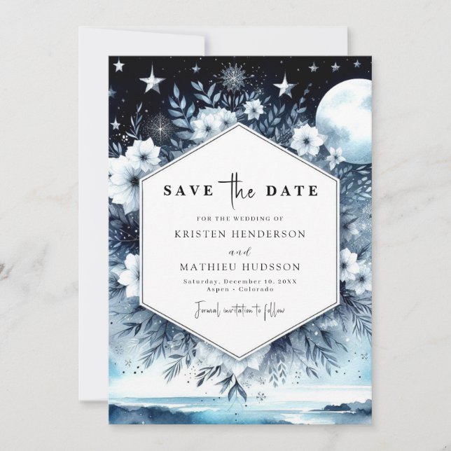 Whimsical Typography Moonlit Wedding Save The Date (Front)