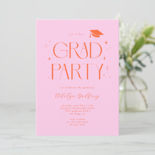 Whimsical Typography Orange Pink Graduation Party Invitation