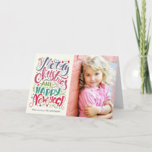 Whimsical Typography Photo Holiday Greeting Card