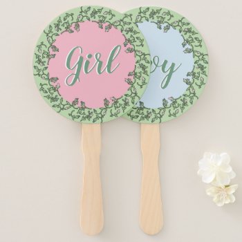 Whimsical Typography Pink Blue Green Gender Reveal Hand Fan by RiverJude at Zazzle