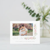 Whimsical Typography Pink Shades Flowers Photo Announcement Postcard (Standing Front)