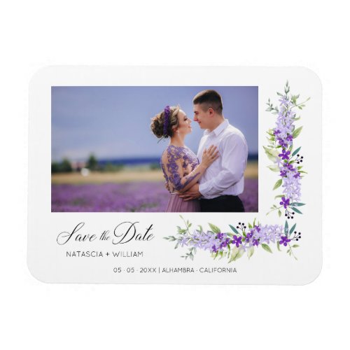 Whimsical Typography Purple Shades Flowers Photo Magnet