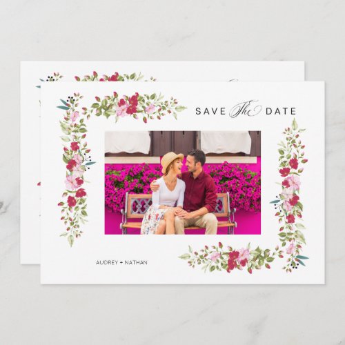 Whimsical Typography Red  Pink Shades Flowers Save The Date