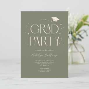 Whimsical Typography Sage Green Graduation Party Invitation