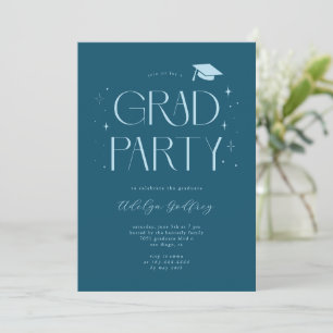 Whimsical Typography Teal Graduation Party Invitation
