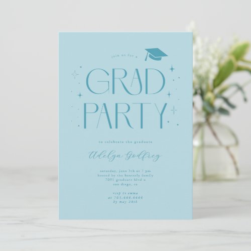Whimsical Typography Turquoise Graduation Party Invitation