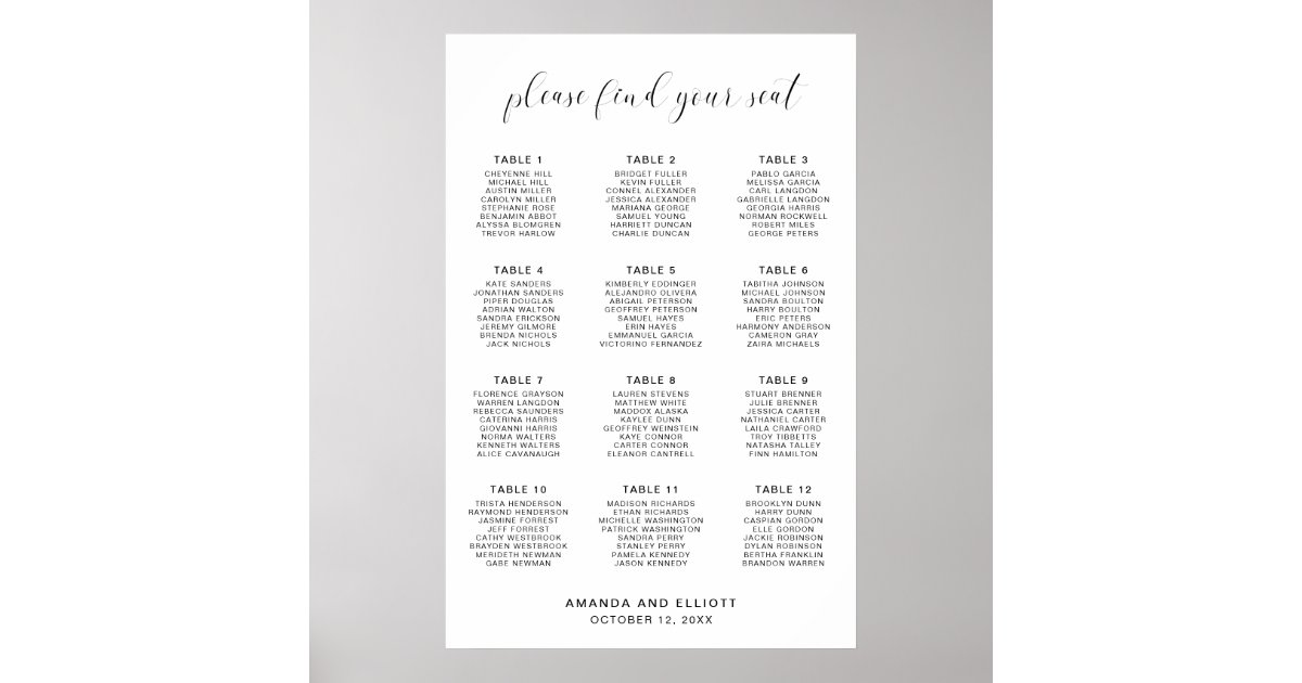 Whimsical Typography Wedding Seating Chart | Zazzle
