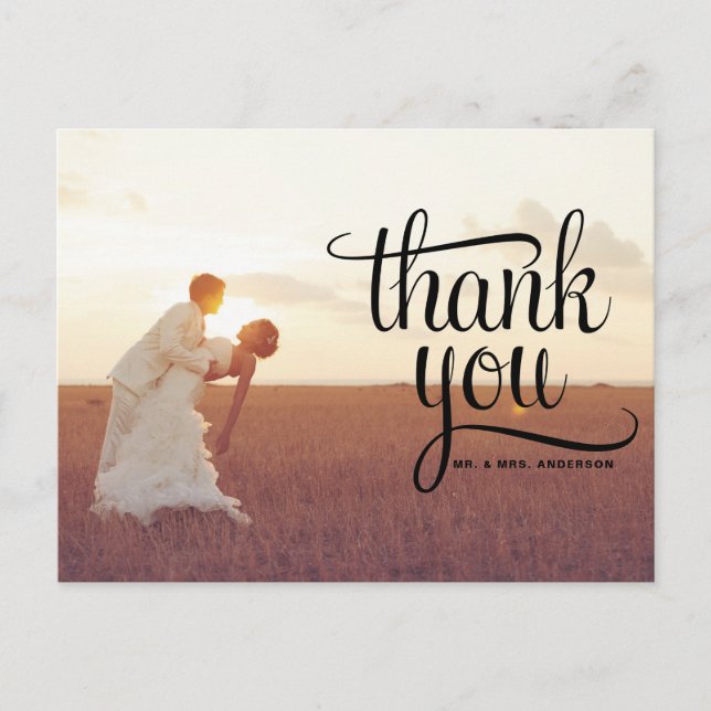 WHIMSICAL TYPOGRAPHY WEDDING THANK YOU POSTCARD (Front)