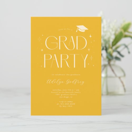 Whimsical Typography Yellow Graduation Party Invitation