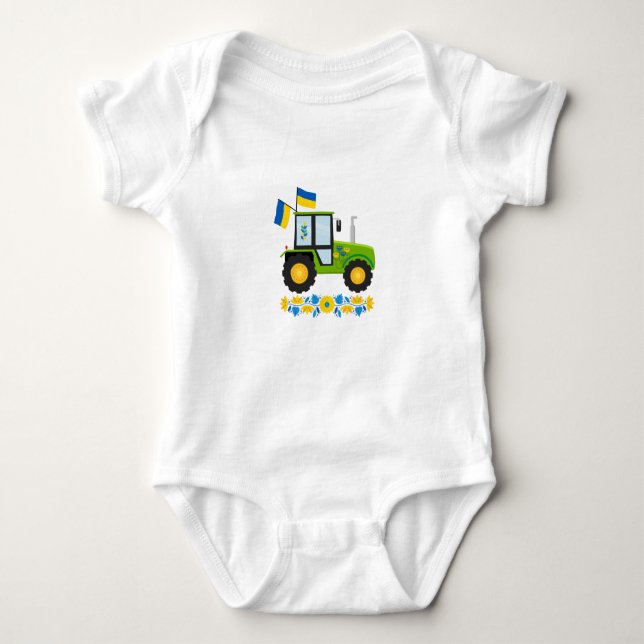 Whimsical Ukraine Tractor  Baby Bodysuit (Front)