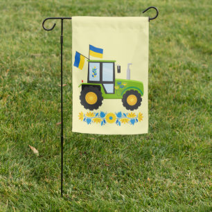 Whimsical Ukraine Tractor Garden Flag